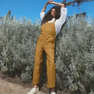 Everlane canvas overalls in mustard